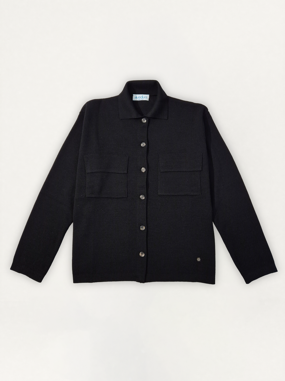Giacca in Maglia Donna in 100% lana merino colore nero su sfondo bianco